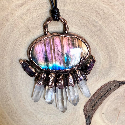 LABRADORITE, LEMURIAN QUARTZ & RUBY
