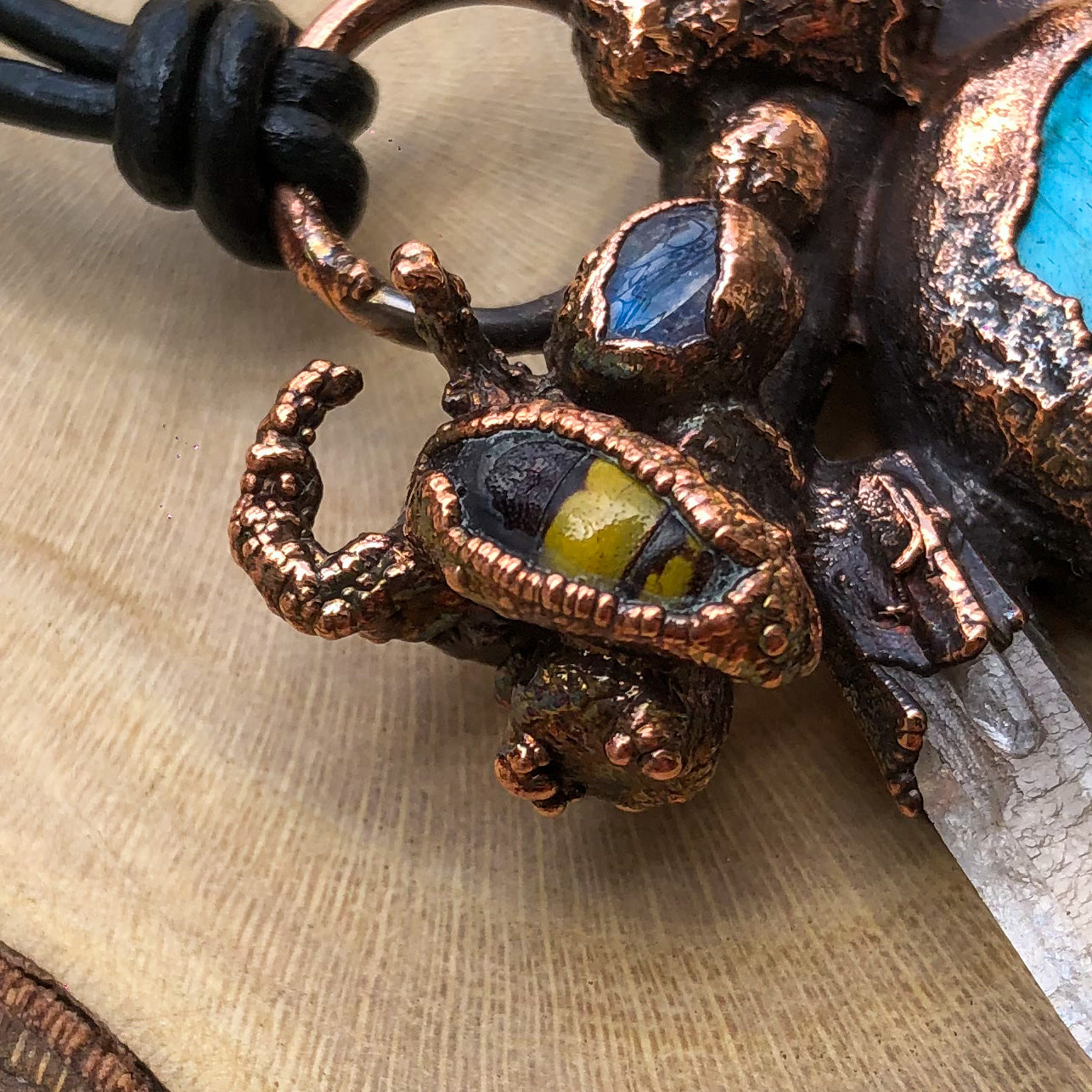 LABRADORITE, LEMURIAN QUARTZ, MOONSTONE, REAL BEES & A TREE TWIG