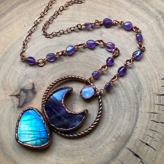 LABRADORITE, AMETHYST & MOONSTONE