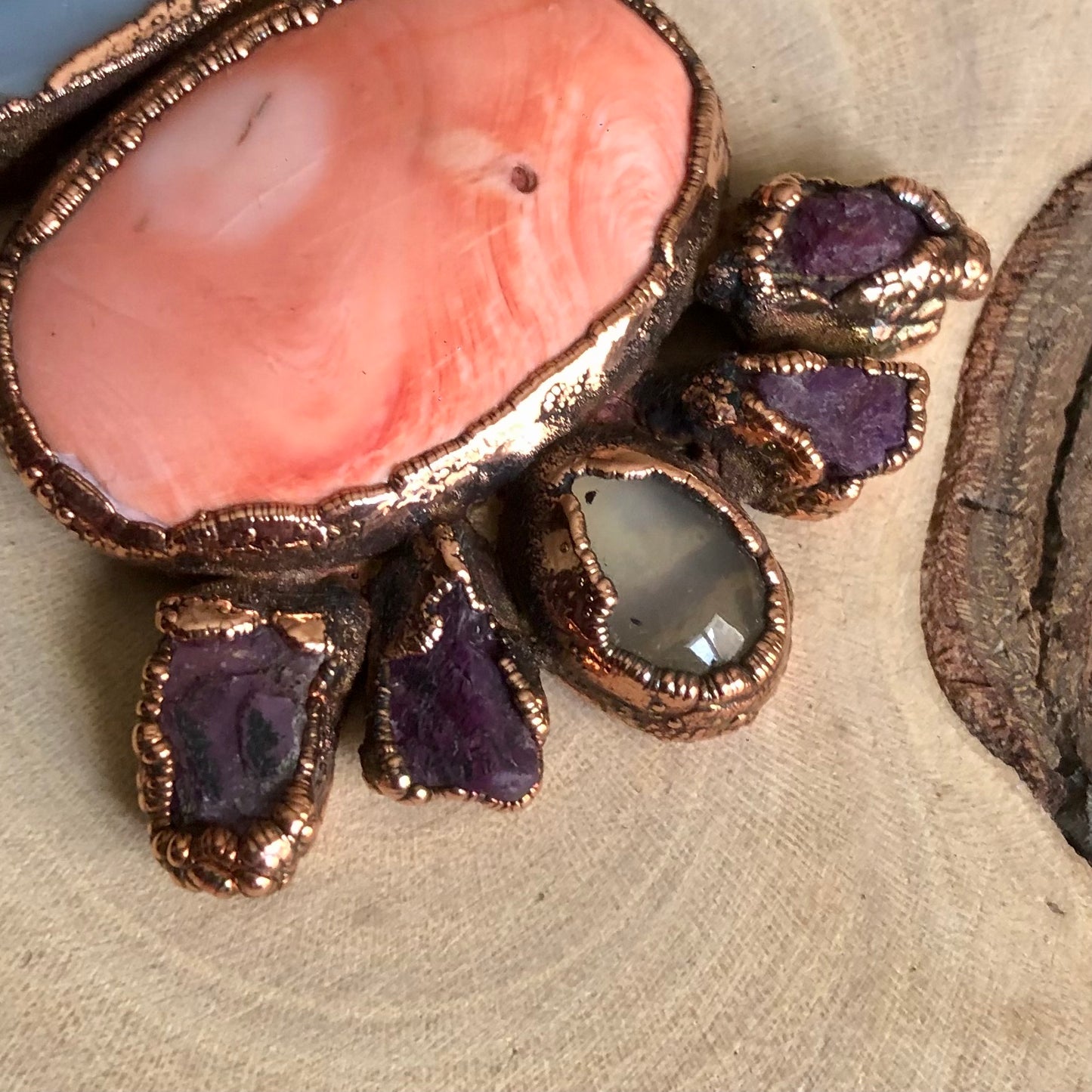 AGATE, SEA SHELL & RUBY & MOONSTONE