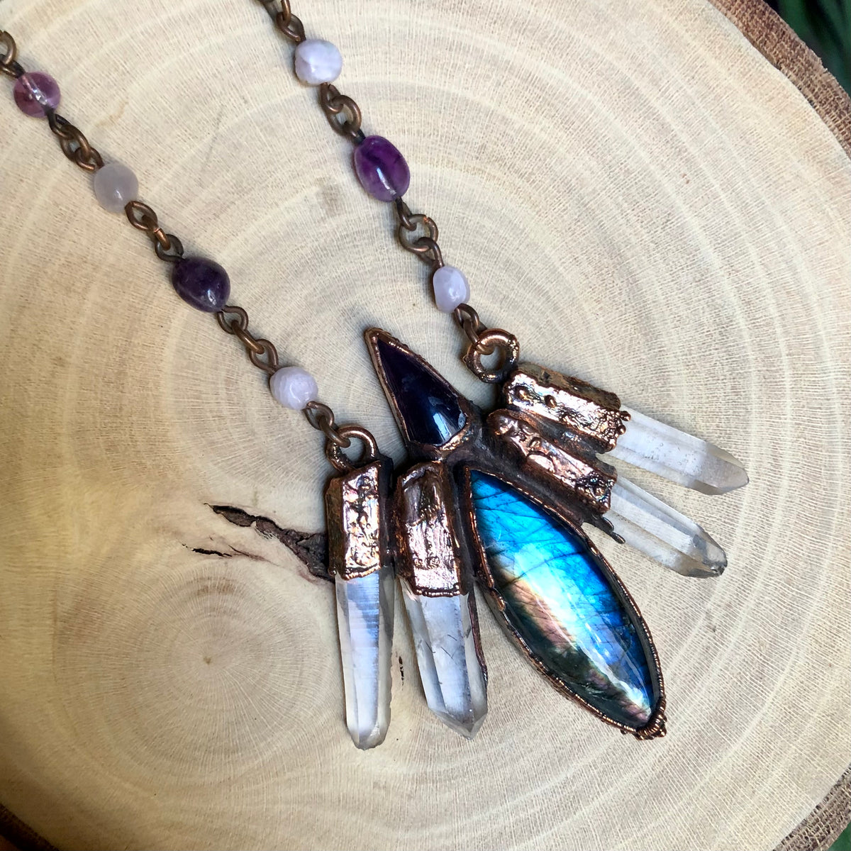 LABRADORITE, LEMURIAN QUARTZ, AMETHYST & KUNZITE