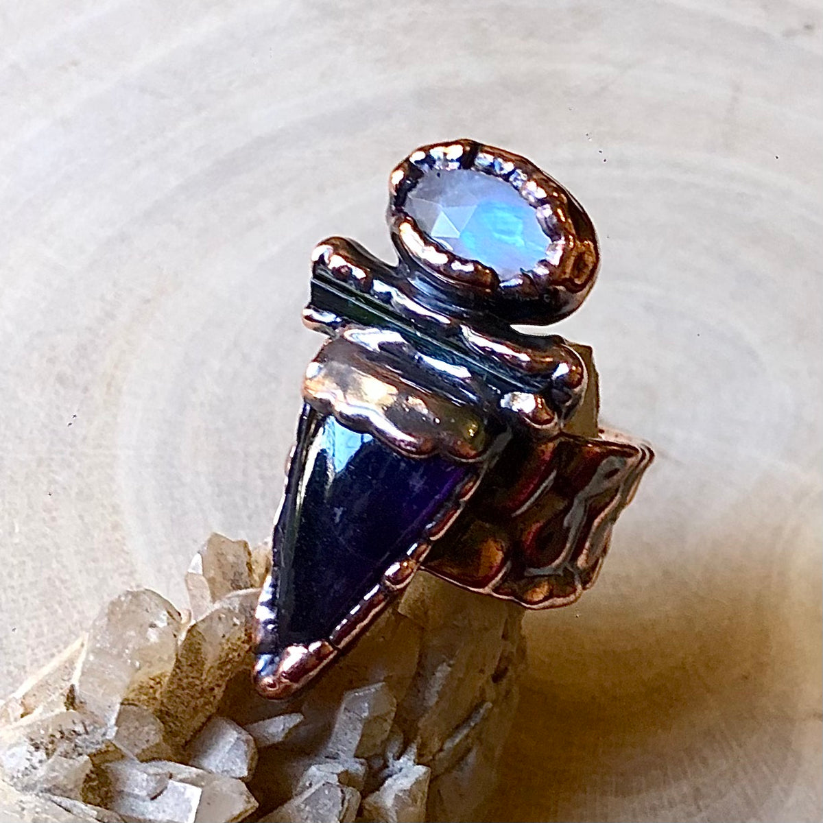 MOONSTONE, GREEN TOURMALINE & AMETHYST