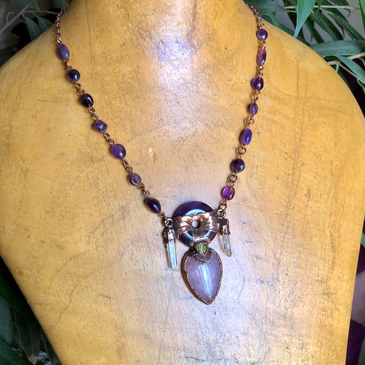 AMETHYST, LEMURIAN QUARTZ, PERIDOT & ROSE QUARTZ