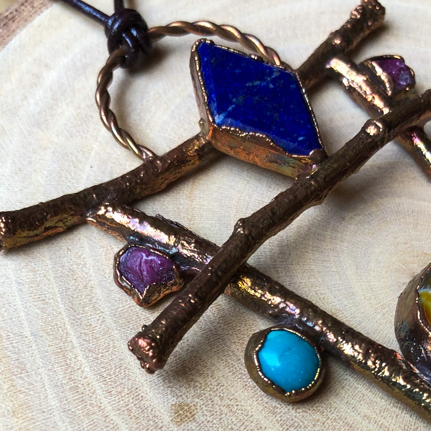 AGATE, TURQUOISE, RUBY & LAPIS LAZULI ON NATURAL TWIGS