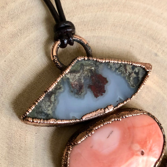 AGATE, SEA SHELL & RUBY & MOONSTONE