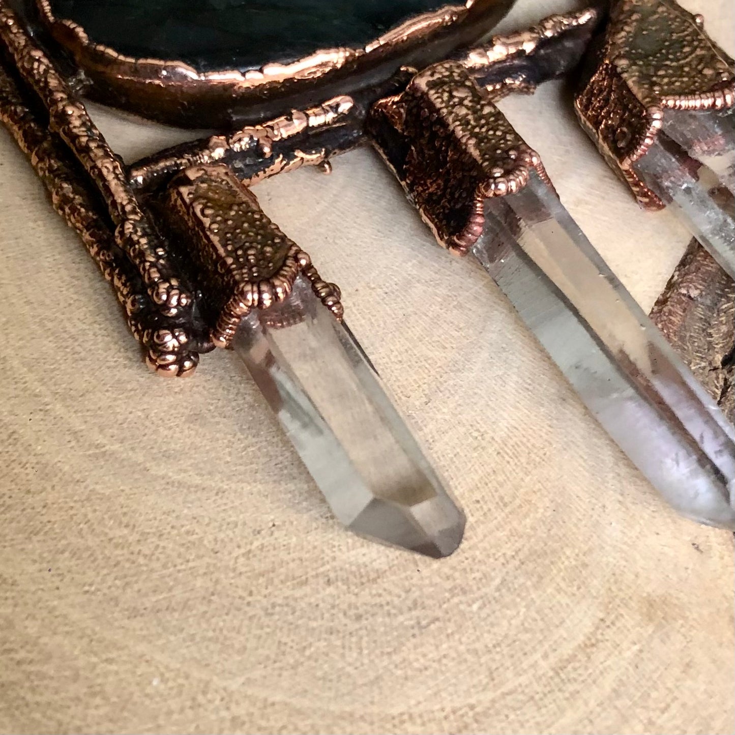 LABRADORITE & QUARTZ ON NATURAL TWIGS