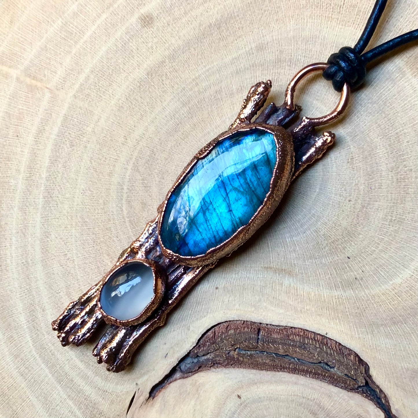 LABRADORITE & MOONSTONE ON NATURAL TWIGS