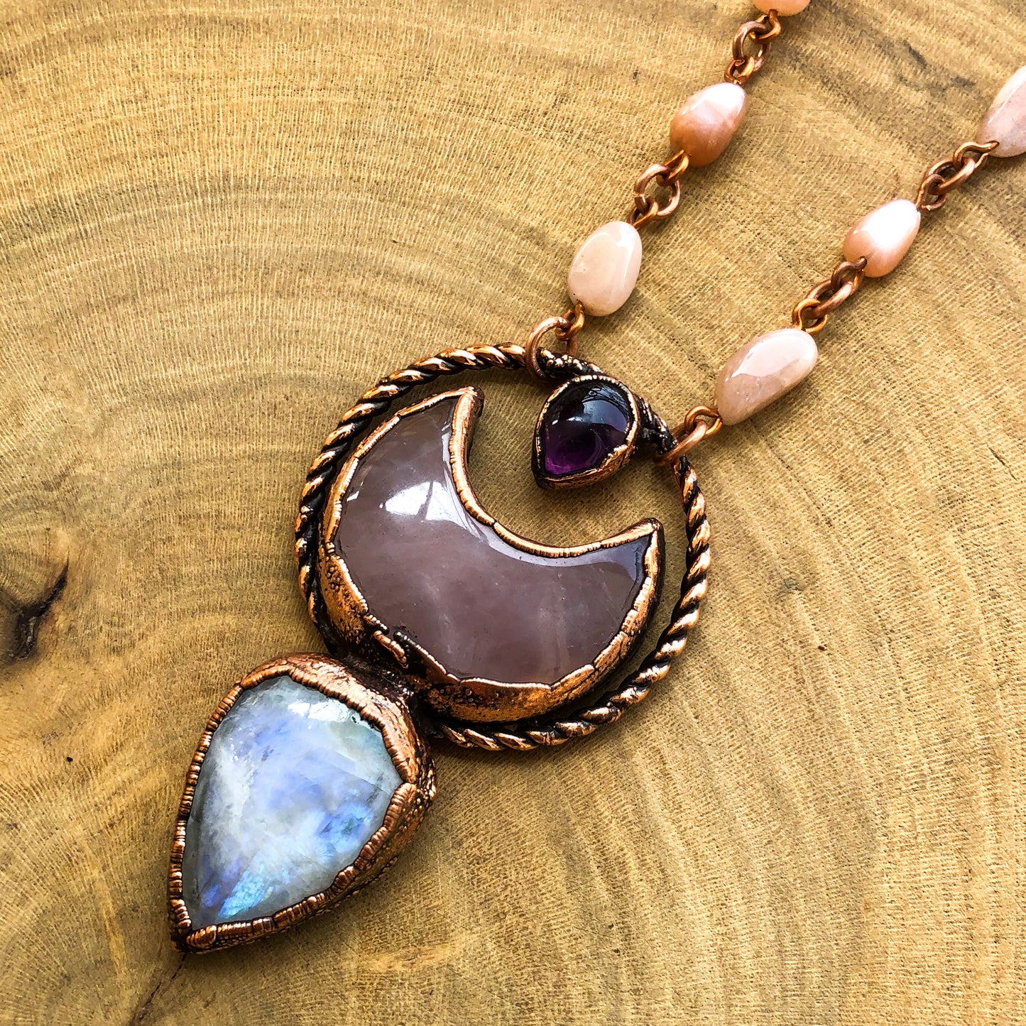 MOONSTONE, ROSE QUARTZ & AMETHYST