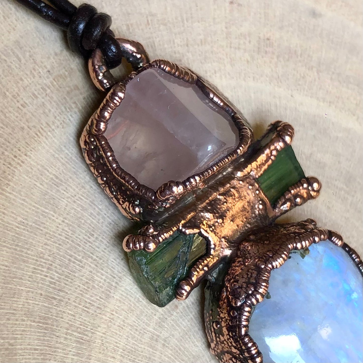 ROSE QUARTZ, GREEN TOURMALINE & MOONSTONE