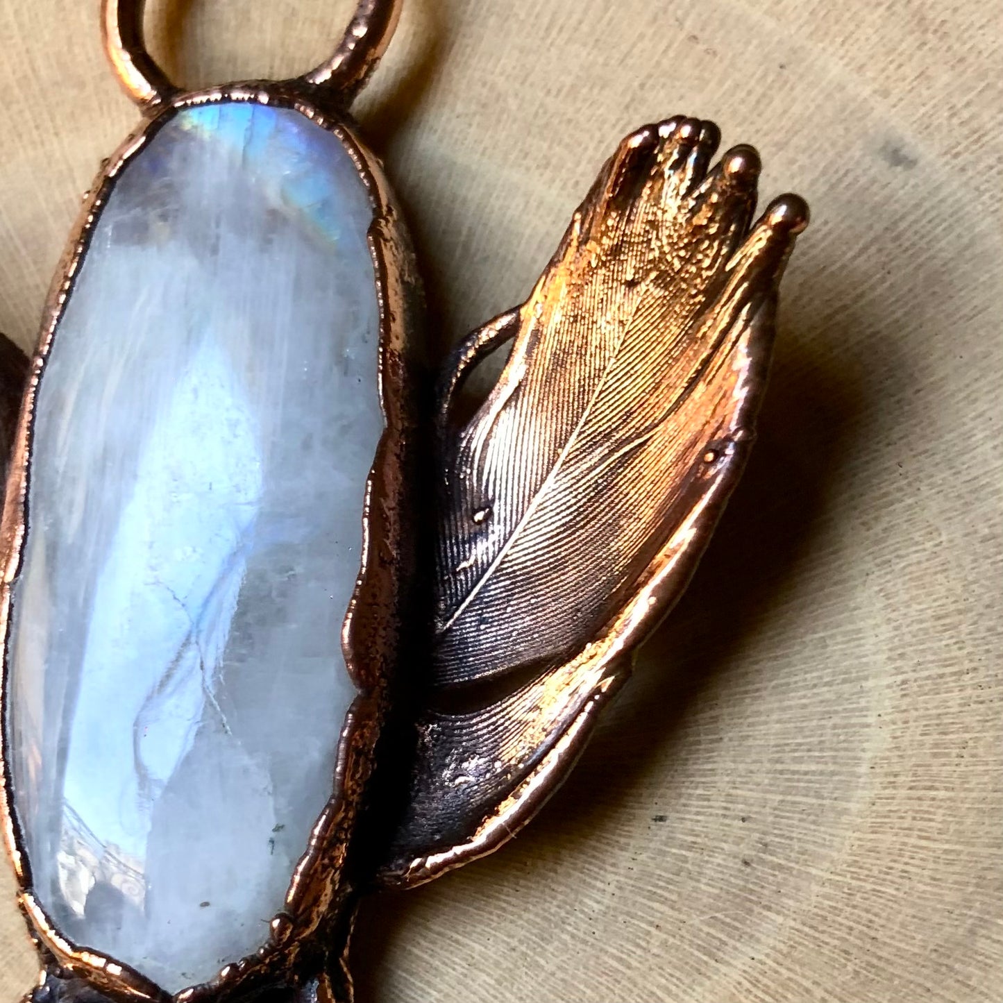 PIGEON FEATHERS, MOONSTONE & AMETHYST
