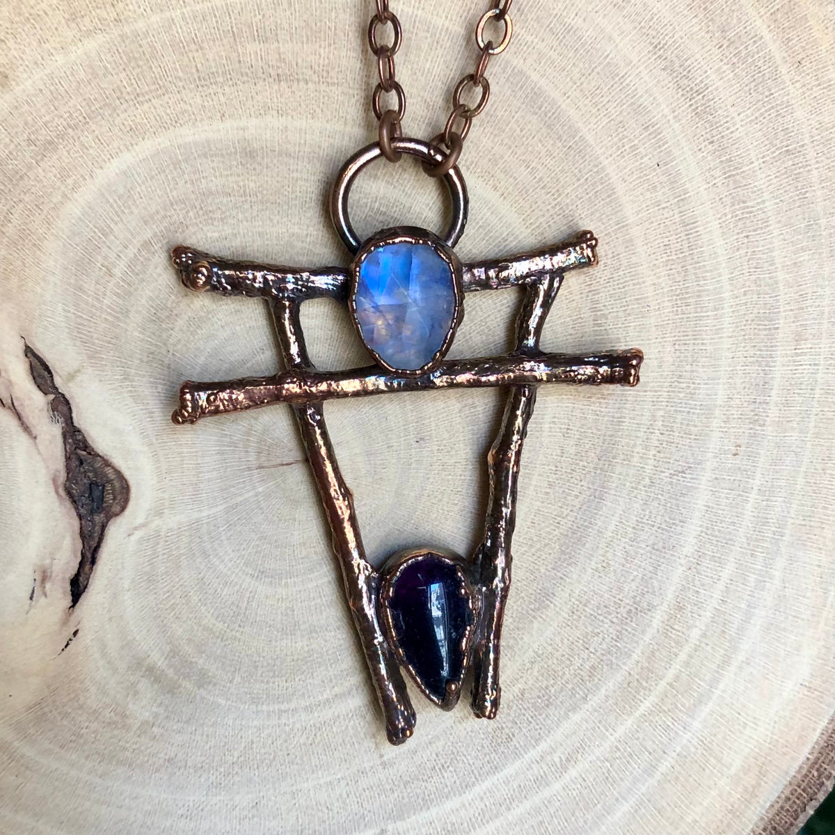 MOONSTONE & AMETHYST ON NATURAL TWIGS