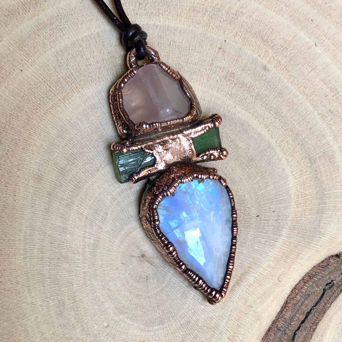 ROSE QUARTZ, GREEN TOURMALINE & MOONSTONE