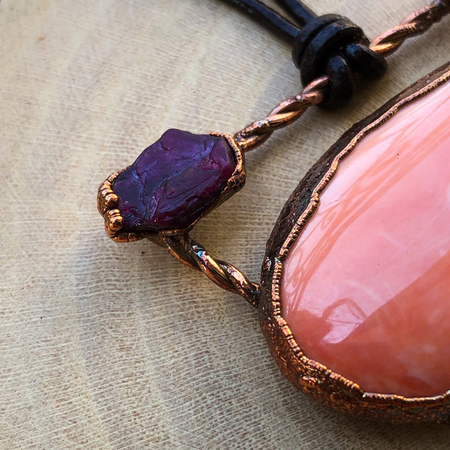 POLISHED SEA SHELL , RUBY, BLACK TOURMALINE & EGYPTIAN TURQUOISE