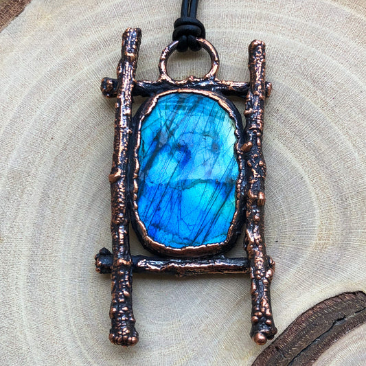 LABRADORITE ON NATURAL TREE TWIGS