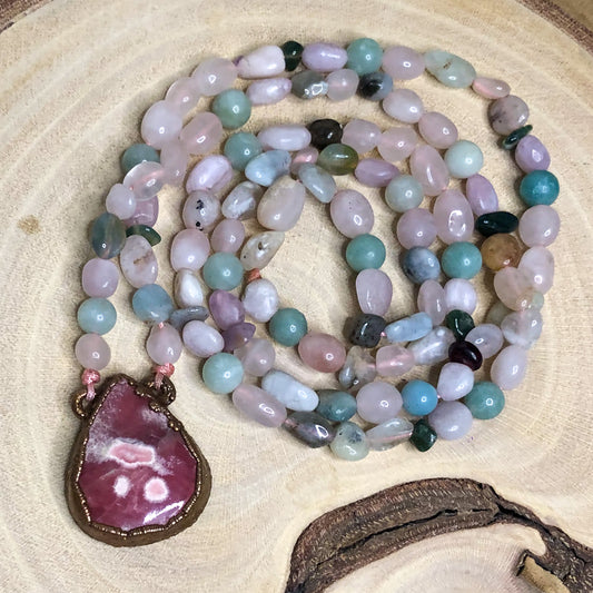 RHODOCHROSITE, MORGANITE, ROSE QUARTZ, AMAZONITE & MOSS AGATE