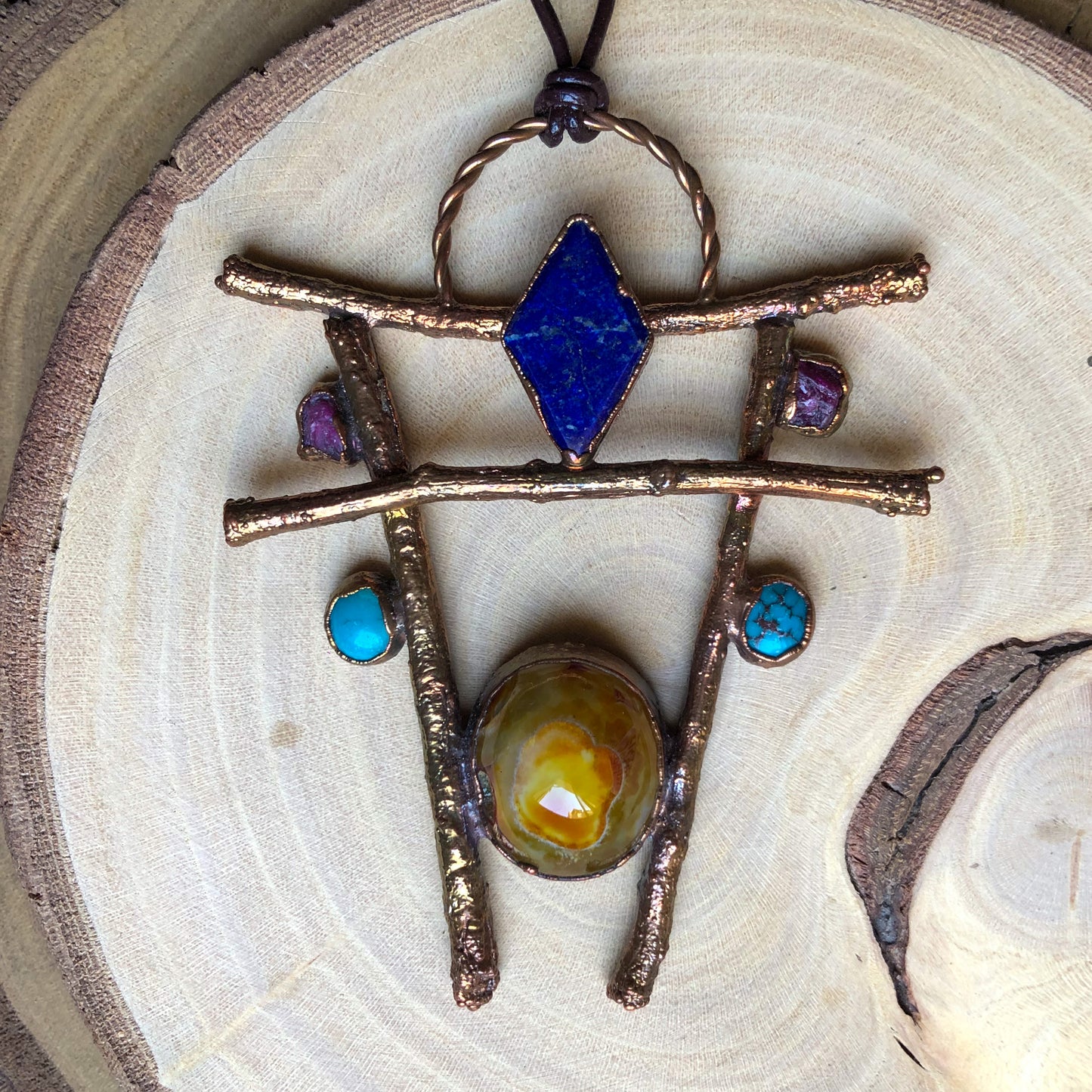 AGATE, TURQUOISE, RUBY & LAPIS LAZULI ON NATURAL TWIGS