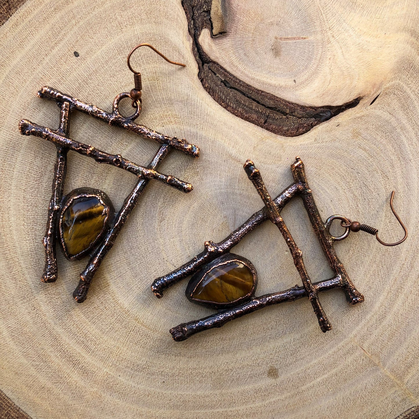 TIGER EYE ON NATURAL TWIGS EARRINGS
