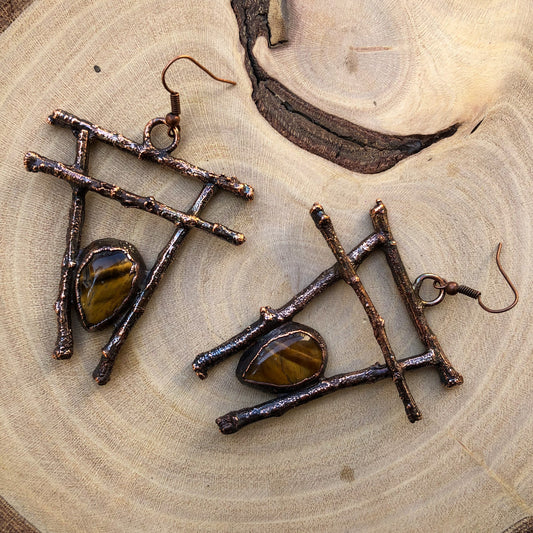 TIGER EYE ON NATURAL TWIGS EARRINGS