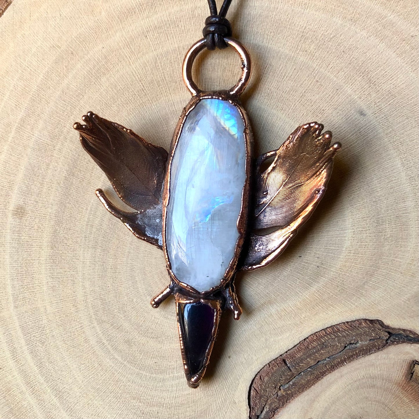 PIGEON FEATHERS, MOONSTONE & AMETHYST