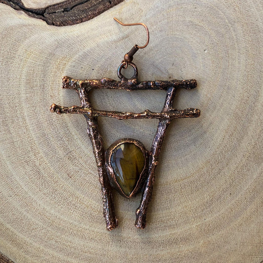 TIGER EYE ON NATURAL TWIGS SINGLE EARRING