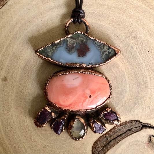 AGATE, SEA SHELL & RUBY & MOONSTONE