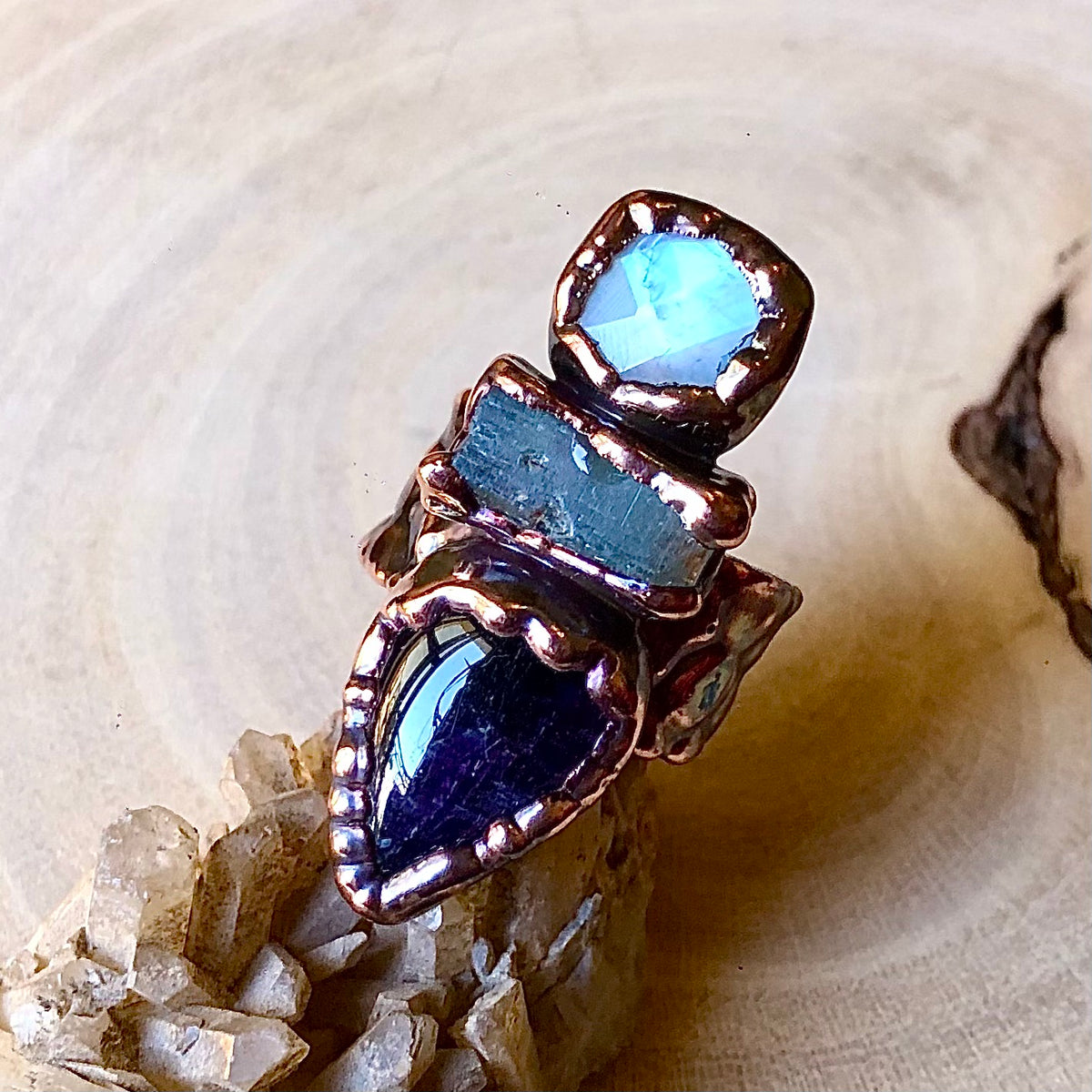 MOONSTONE, AQUAMARINE & AMETHYST