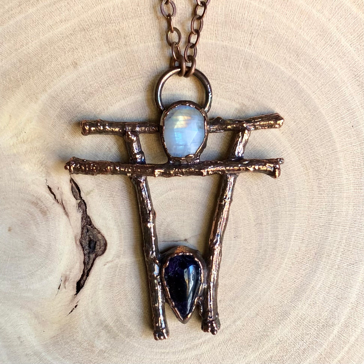 MOONSTONE & AMETHYST ON NATURAL TWIGS