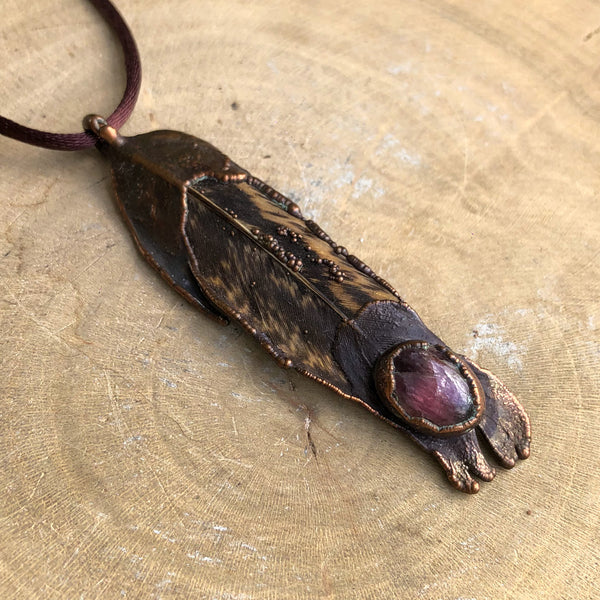 ROOSTER FEATHER & PINK TOURMALINE