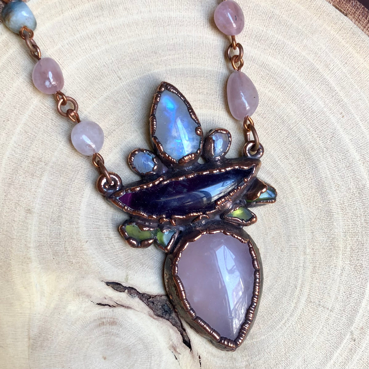 MOONSTONE, AMETHYST, PERIDOT, ROSE QUARTZ & MORGANITE