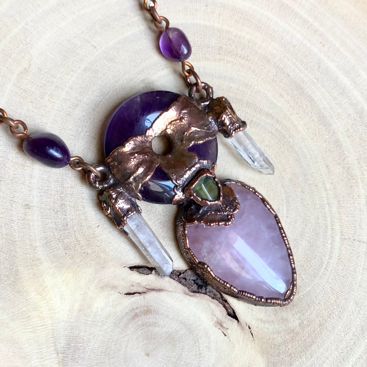 AMETHYST, LEMURIAN QUARTZ, PERIDOT & ROSE QUARTZ
