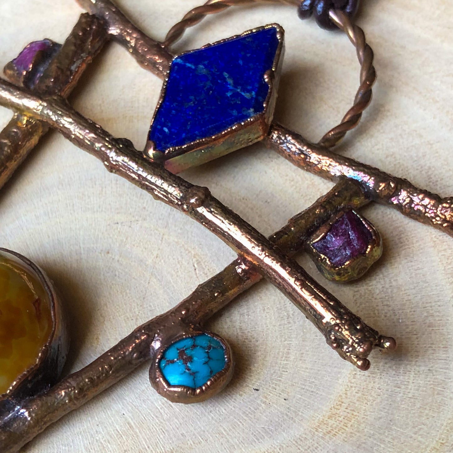 AGATE, TURQUOISE, RUBY & LAPIS LAZULI ON NATURAL TWIGS