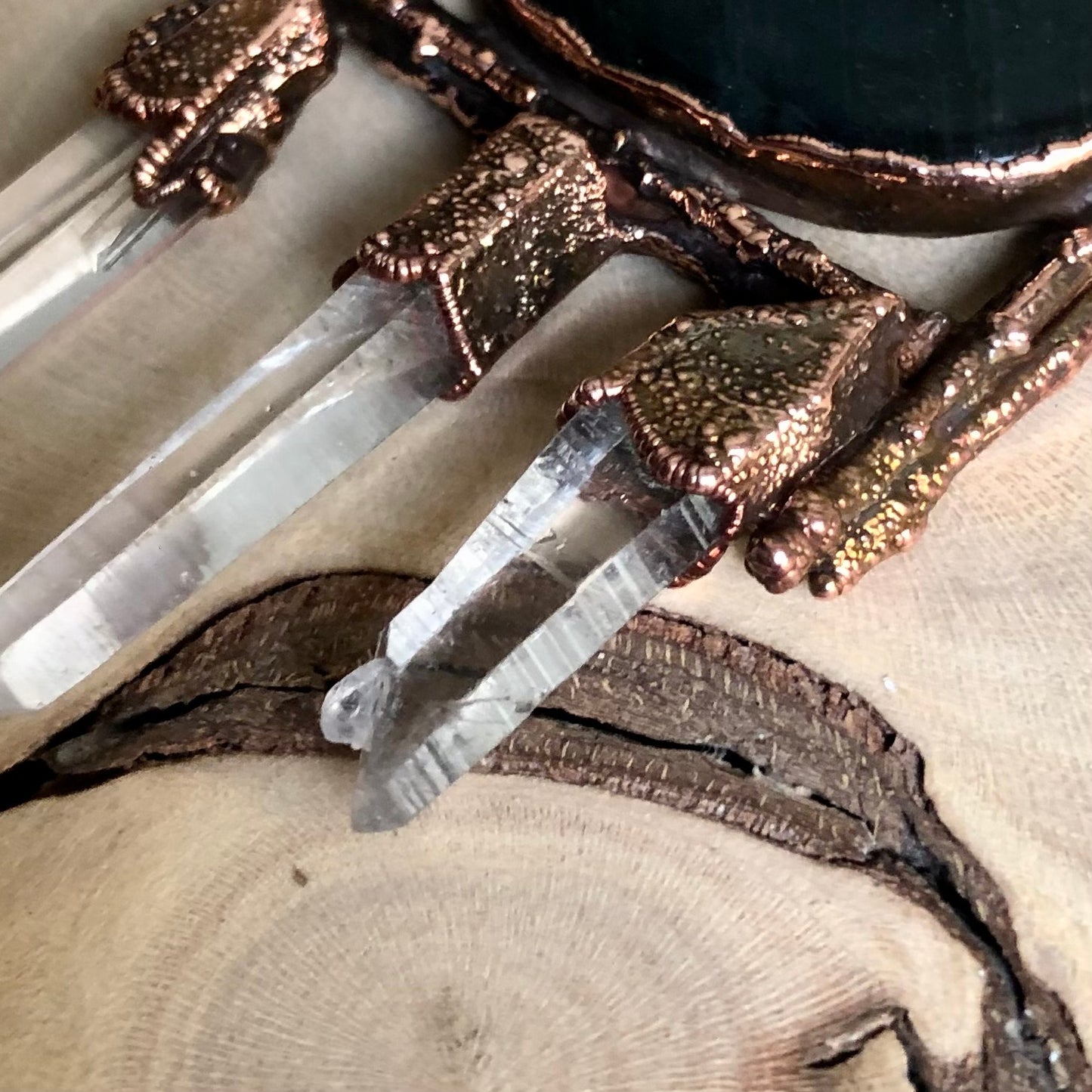 LABRADORITE & QUARTZ ON NATURAL TWIGS