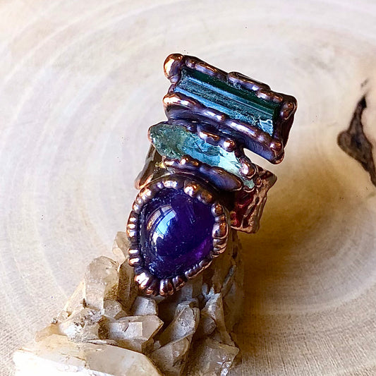 GREEN TOURMALINE, AQUAMARINE & AMETHYST